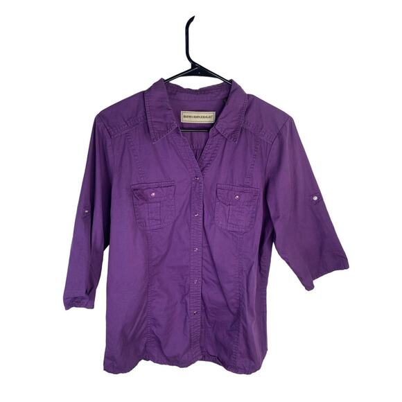 Bit & Bridle Womens Purple 100% Cotton Button-Up Shirt With 3/4 Sleeves Size M - Picture 1 of 6